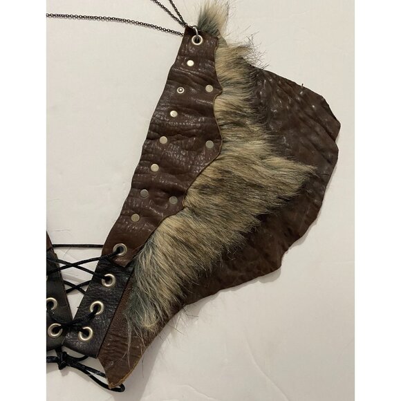 Handmade Leather and Fur Viking Costume Shoulder Epaulettes Costume Cosplay - Picture 5 of 9